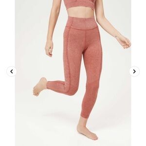 High Waisted Ribbed Leggings Stretchy Pink Thick Material Athleisure Size XS